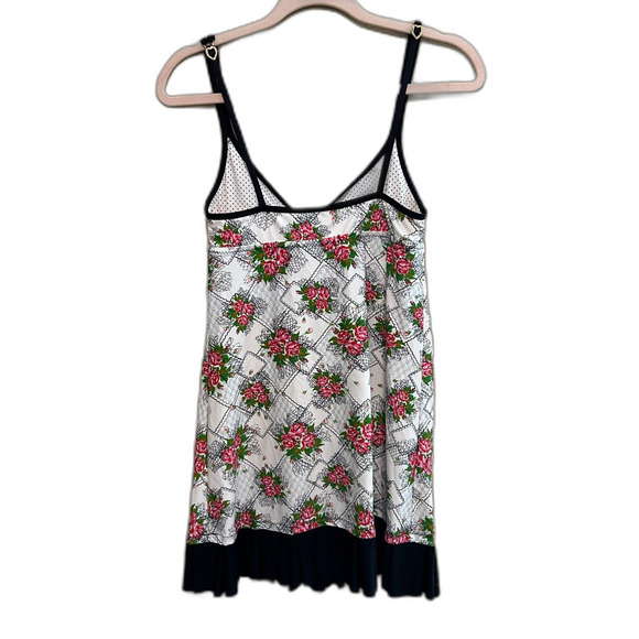 VTG Betsey Johnson Swim Floral Black Ruffle Trim Swimsuit Coverup Womens Small - Picture 3 of 8